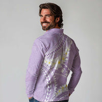 Polynesian Vintage Floral Long Sleeve Polo Shirt Lavender Motifs LT7 - Polynesian Pride