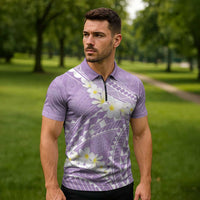 Polynesian Vintage Floral Zipper Polo Shirt Lavender Motifs LT7 - Polynesian Pride
