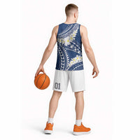 Polynesian Vintage Floral Basketball Jersey Navy Blue Motifs LT7 - Polynesian Pride