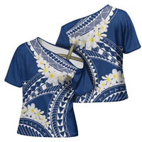 Polynesian Vintage Floral Cross Shoulder Shirt Navy Blue Motifs LT7 - Polynesian Pride