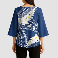Polynesian Vintage Floral Kimono Sleeve Blouse Navy Blue Motifs LT7 - Polynesian Pride