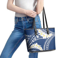 Polynesian Vintage Floral Leather Tote Bag Navy Blue Motifs - Polynesian Pride
