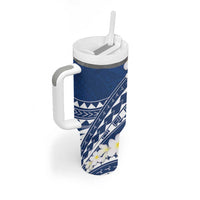 Polynesian Vintage Floral Tumbler With Handle Navy Blue Motifs - Polynesian Pride
