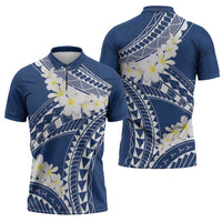 Polynesian Vintage Floral Zipper Polo Shirt Navy Blue Motifs LT7 - Polynesian Pride