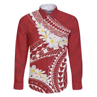 Polynesian Vintage Floral Family Matching Long Sleeve Bodycon Dress and Hawaiian Shirt Scarlet Motifs - Polynesian Pride