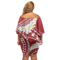 Polynesian Vintage Floral Family Matching Off Shoulder Short Dress and Hawaiian Shirt Scarlet Motifs - Polynesian Pride