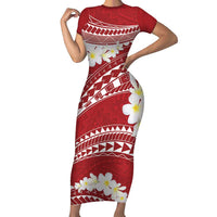 Polynesian Vintage Floral Family Matching Short Sleeve Bodycon Dress and Hawaiian Shirt Scarlet Motifs - Polynesian Pride
