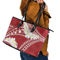 Polynesian Vintage Floral Leather Tote Bag Scarlet Motifs - Polynesian Pride