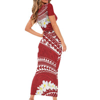Polynesian Vintage Floral Short Sleeve Bodycon Dress Scarlet Motifs - Polynesian Pride