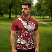 Polynesian Vintage Floral Zipper Polo Shirt Scarlet Motifs LT7 - Polynesian Pride