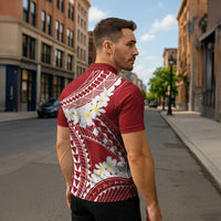 Polynesian Vintage Floral Zipper Polo Shirt Scarlet Motifs LT7 - Polynesian Pride