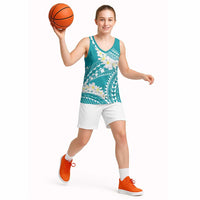 Polynesian Vintage Floral Basketball Jersey Teal Motifs LT7 - Polynesian Pride