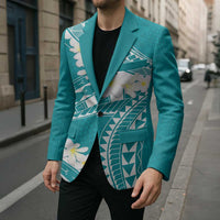 Polynesian Vintage Floral Blazer Teal Motifs - Polynesian Pride