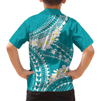 Polynesian Vintage Floral Kid Hawaiian Shirt Teal Motifs - Polynesian Pride