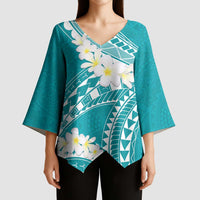 Polynesian Vintage Floral Kimono Sleeve Blouse Teal Motifs LT7 - Polynesian Pride
