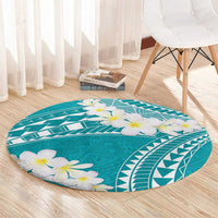 Polynesian Vintage Floral Round Carpet Teal Motifs - Polynesian Pride
