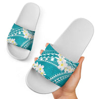 Polynesian Vintage Floral Slide Sandals Teal Motifs - Polynesian Pride
