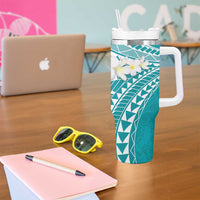 Polynesian Vintage Floral Tumbler With Handle Teal Motifs - Polynesian Pride