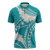 Polynesian Vintage Floral Zipper Polo Shirt Teal Motifs LT7 Teal - Polynesian Pride
