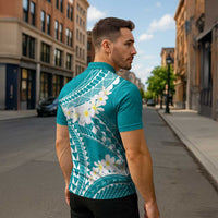 Polynesian Vintage Floral Zipper Polo Shirt Teal Motifs LT7 - Polynesian Pride
