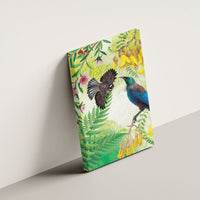 New Zealand Maori Mahuru Canvas Wall Art Tui With Pikawakawa Spring Colors LT7 - Polynesian Pride