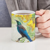 New Zealand Maori Mahuru Ceramic Mug Tui With Pikawakawa Spring Colors LT7 - Polynesian Pride