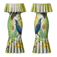 New Zealand Maori Mahuru Family Matching Mermaid Dress and Hawaiian Shirt Tui With Pikawakawa Spring Colors LT7 Mom's Dress Multicolor - Polynesian Pride