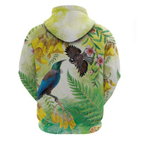 New Zealand Maori Mahuru Hoodie Tui With Pikawakawa Spring Colors LT7 - Polynesian Pride