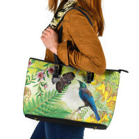New Zealand Maori Mahuru Leather Tote Bag Tui With Pikawakawa Spring Colors LT7 Multicolor - Polynesian Pride
