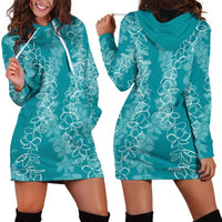 Hawaii Plumeria Lei Hoodie Dress Aloha Festive Vibe - Teal LT7 - Polynesian Pride