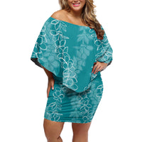 Hawaii Plumeria Lei Off Shoulder Short Dress Aloha Festive Vibe - Teal LT7 Women Teal - Polynesian Pride