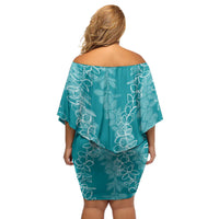 Hawaii Plumeria Lei Off Shoulder Short Dress Aloha Festive Vibe - Teal LT7 - Polynesian Pride