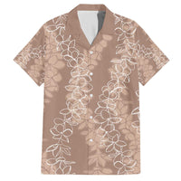 Hawaii Plumeria Lei Family Matching Off The Shoulder Long Sleeve Dress and Hawaiian Shirt Aloha Festive Vibe - Beige