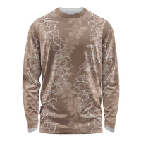 Hawaii Plumeria Lei Long Sleeve Shirt Aloha Festive Vibe - Beige