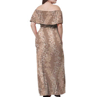 Hawaii Plumeria Lei Off Shoulder Maxi Dress Aloha Festive Vibe - Beige LT7 - Polynesian Pride