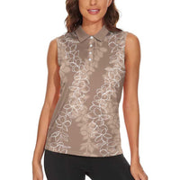 Hawaii Plumeria Lei Women Sleeveless Polo Shirt Aloha Festive Vibe - Beige LT7 - Polynesian Pride
