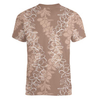 Hawaii Plumeria Lei Women V-Neck T-Shirt Aloha Festive Vibe - Beige