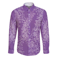 Hawaii Plumeria Lei Family Matching Off The Shoulder Long Sleeve Dress and Hawaiian Shirt Aloha Festive Vibe - Violet