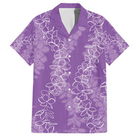 Hawaii Plumeria Lei Family Matching Off Shoulder Short Dress and Hawaiian Shirt Aloha Festive Vibe - Violet LT7 Dad's Shirt - Short Sleeve Violet - Polynesian Pride