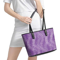 Hawaii Plumeria Lei Leather Tote Bag Aloha Festive Vibe - Violet LT7 - Polynesian Pride