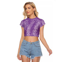 Hawaii Plumeria Lei Raglan Cropped T Shirt Aloha Festive Vibe - Violet LT7 Female Violet - Polynesian Pride