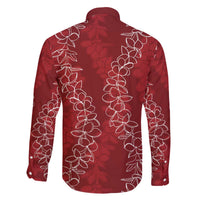 Hawaii Plumeria Lei Family Matching Off Shoulder Short Dress and Hawaiian Shirt Aloha Festive Vibe - Crimson LT7 - Polynesian Pride