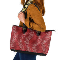 Hawaii Plumeria Lei Leather Tote Bag Aloha Festive Vibe - Crimson LT7 Crimson - Polynesian Pride