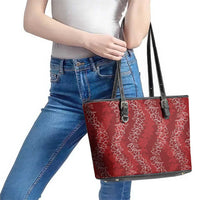 Hawaii Plumeria Lei Leather Tote Bag Aloha Festive Vibe - Crimson LT7 - Polynesian Pride