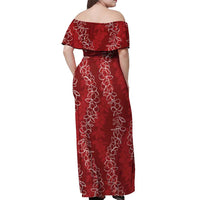 Hawaii Plumeria Lei Off Shoulder Maxi Dress Aloha Festive Vibe - Crimson LT7 - Polynesian Pride