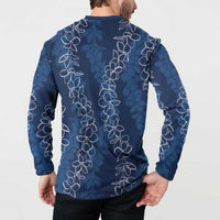 Hawaii Plumeria Lei Button Sweatshirt Aloha Festive Vibe - Navy Blue LT7 - Polynesian Pride