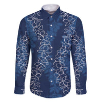 Hawaii Plumeria Lei Family Matching Mermaid Dress and Hawaiian Shirt Aloha Festive Vibe - Navy Blue LT7 Dad's Shirt - Long Sleeve Navy Blue - Polynesian Pride