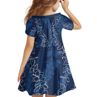 Hawaii Plumeria Lei Family Matching Off Shoulder Short Dress and Hawaiian Shirt Aloha Festive Vibe - Navy Blue