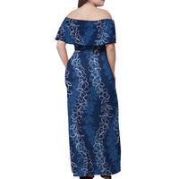Hawaii Plumeria Lei Off Shoulder Maxi Dress Aloha Festive Vibe - Navy Blue