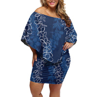 Hawaii Plumeria Lei Off Shoulder Short Dress Aloha Festive Vibe - Navy Blue LT7 Women Navy Blue - Polynesian Pride